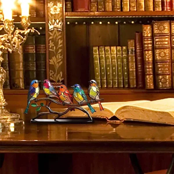 Rainbow Acrylic Bird Ornament with Branch Base for Desktop Display