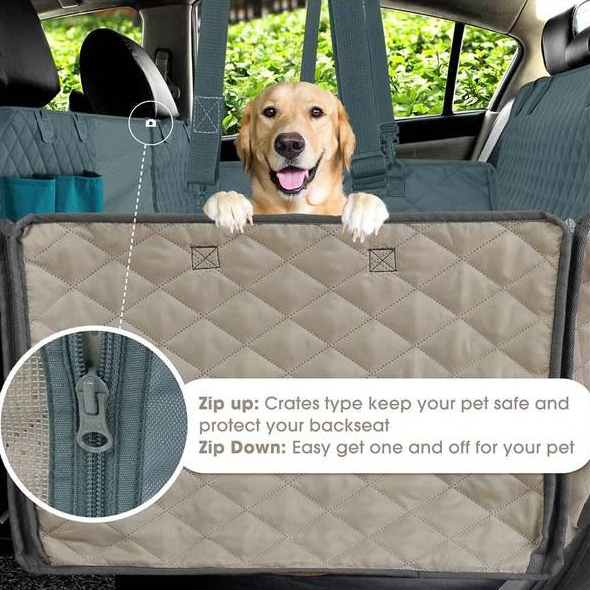 Waterproof Dog Car Seat Cover with Mesh Viewing Window and Zippered Side Panels, Machine Washable