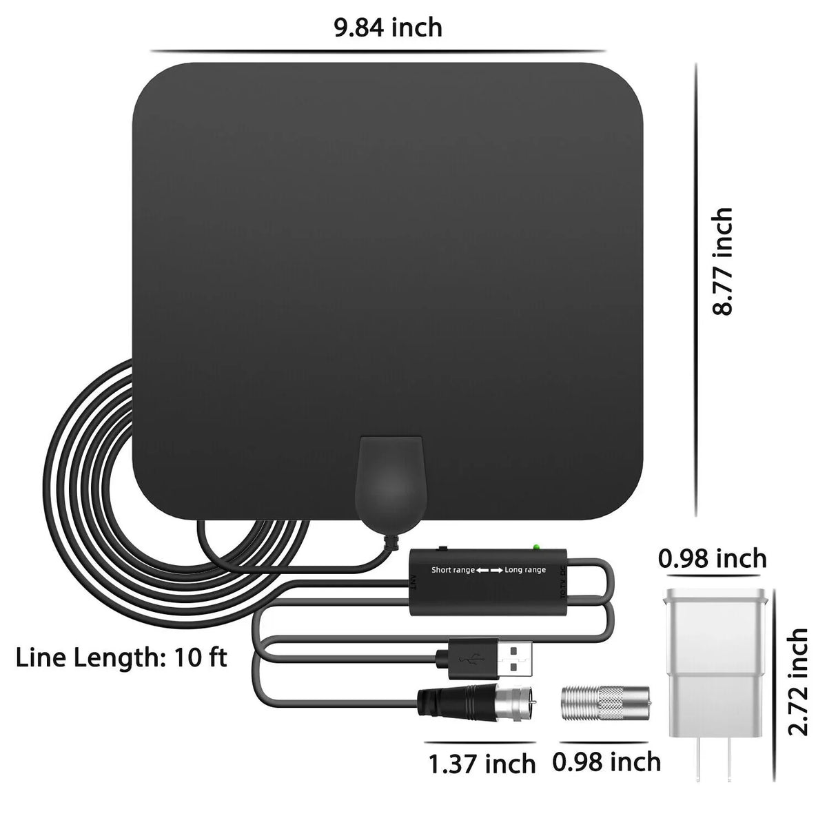 Indoor Digital TV Antenna with 37dB Signal Amplifier and 10ft Cable