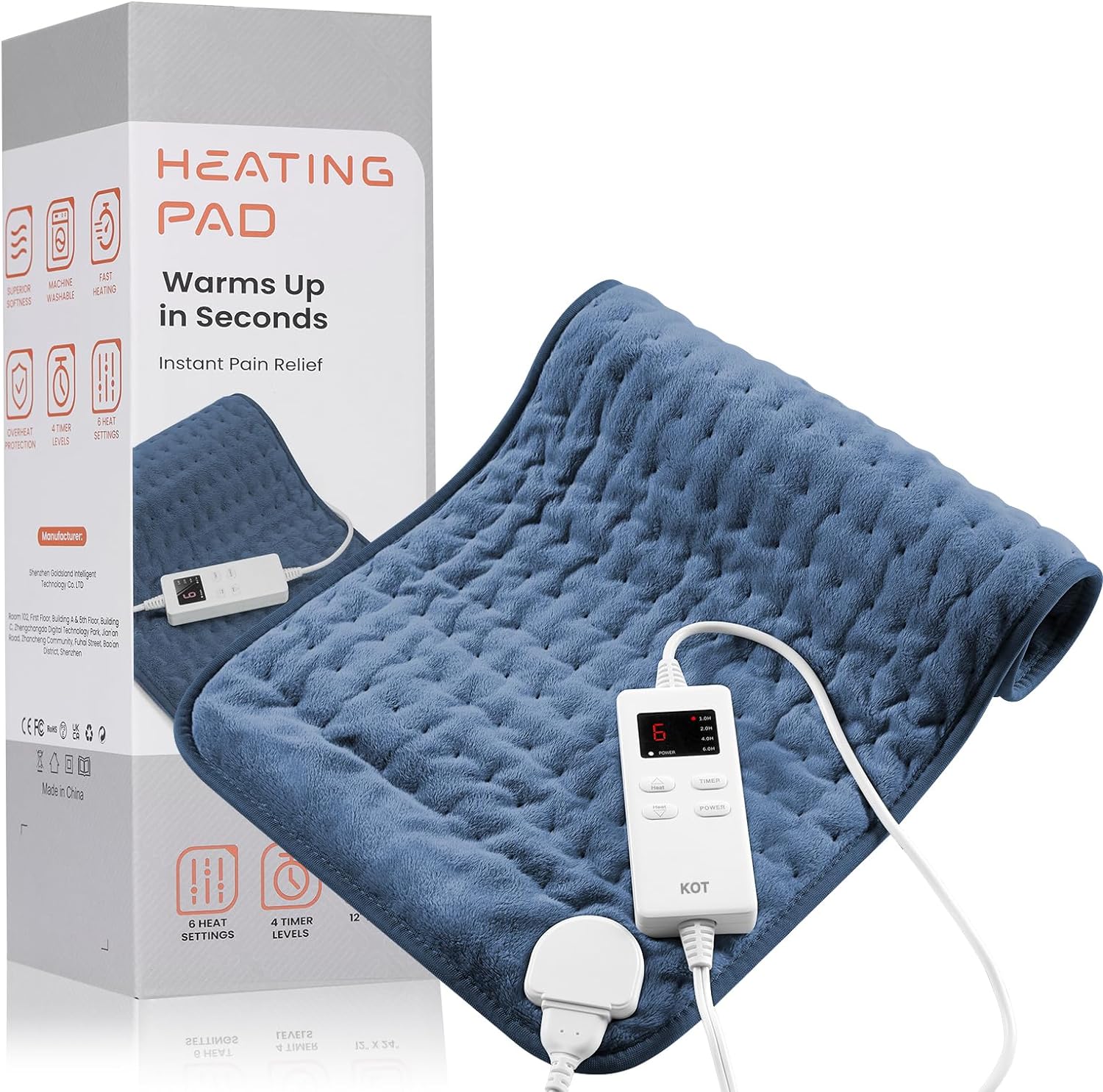 Electric Heating Pad with Adjustable Temperature and Auto Shutoff Timer, 24x12 Inch