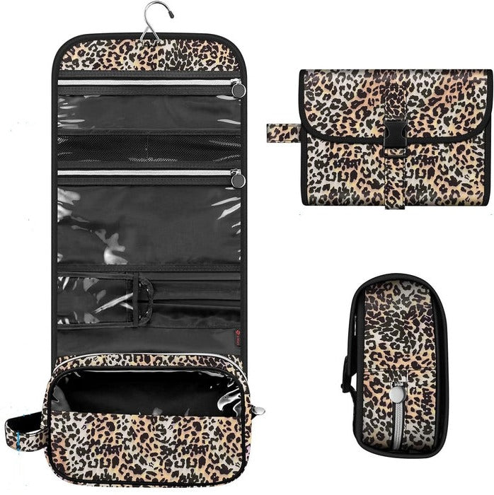 Makeup Organizer Pouch with Clear Viewing Panel and Brush Slots, Water Resistant