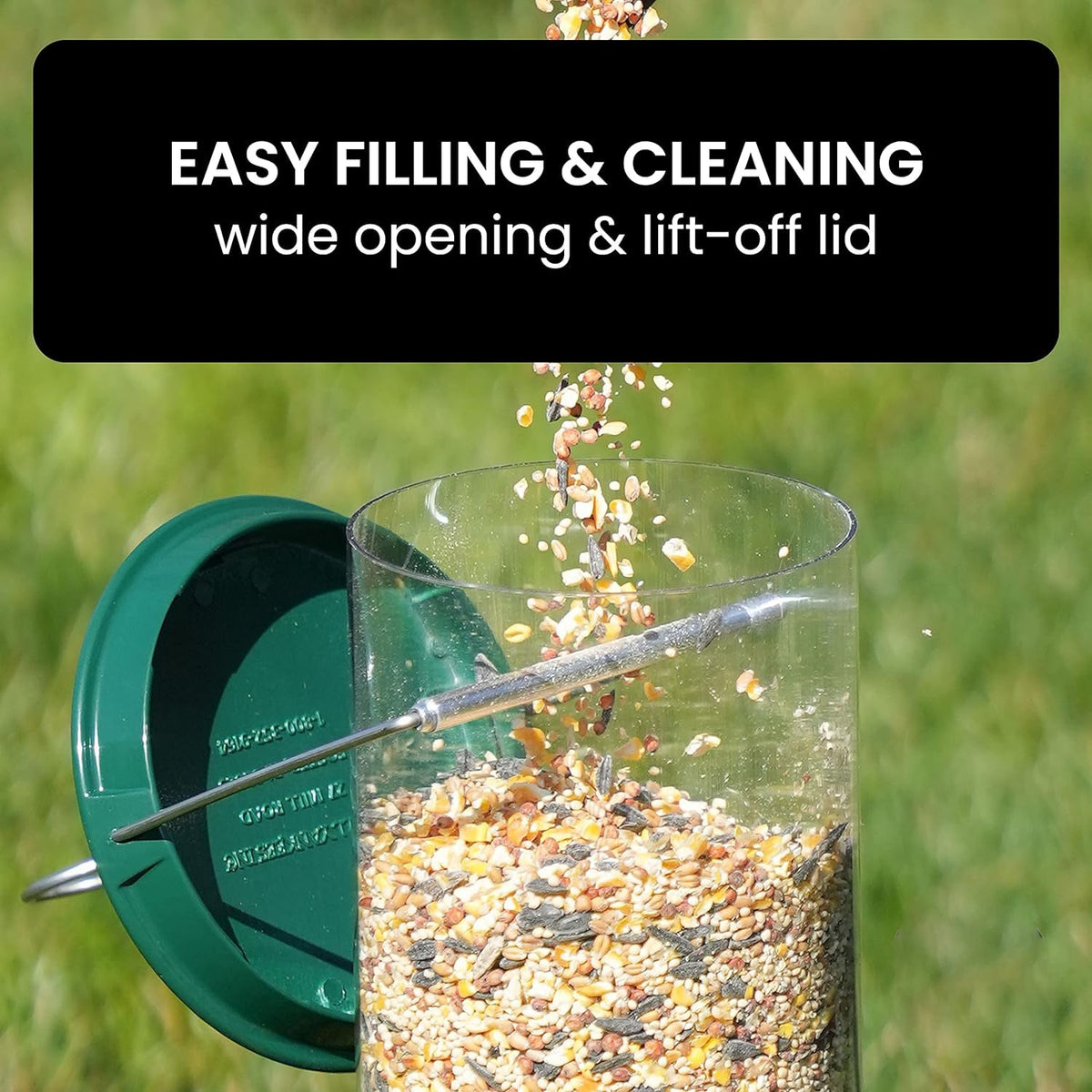 Wild Bird Feeder with Spinning Perch and Metal Cap, 5-Pound Capacity