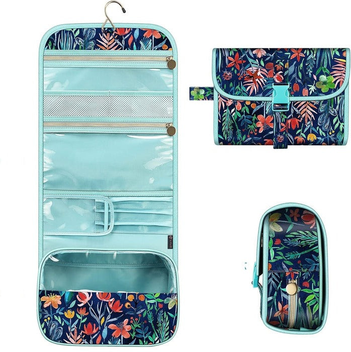 Makeup Organizer Pouch with Clear Viewing Panel and Brush Slots, Water Resistant