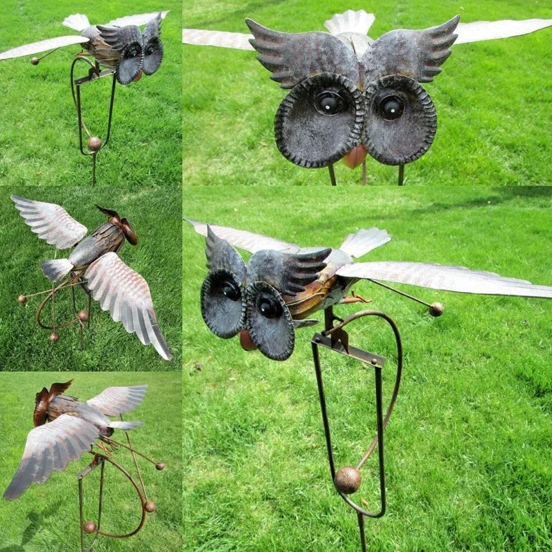 Wind Activated Metal Bird Garden Decoration with Flapping Wings and Ground Stake