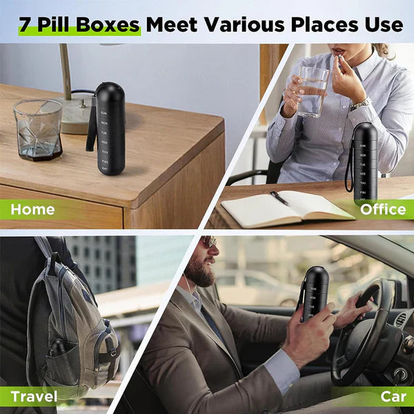 Portable Aluminum Pill Case with Seven Day Compartments and Waterproof Seals