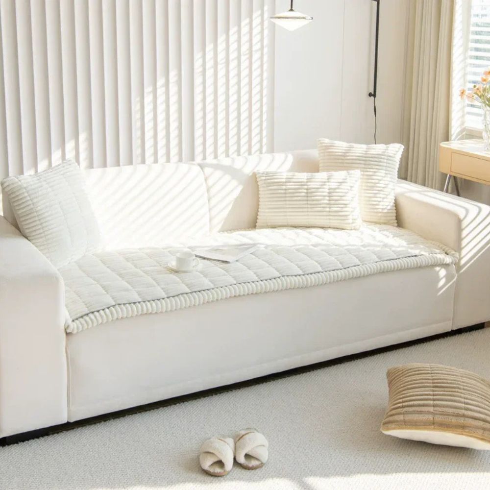Striped Polyester Sofa Cover with Anti Slip Backing and Machine Washable Care