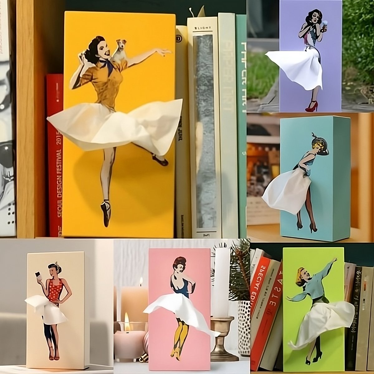 Tissue Box Cover with Moving Skirt and Weighted Base for Standard Boxes