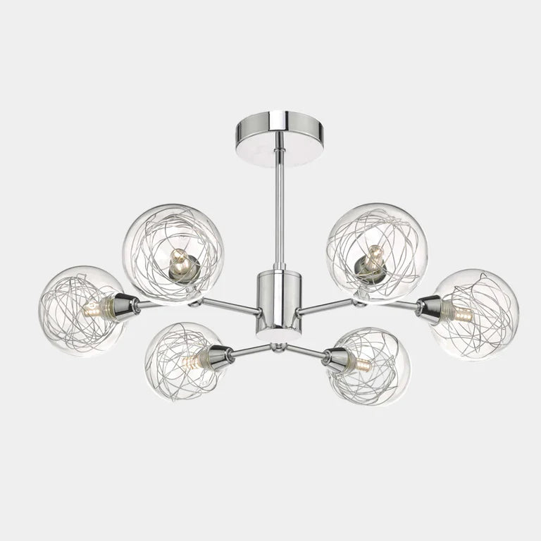 Nova Orbit 6-Light Modern Sputnik Ceiling Fixture, Chrome Glass Globe Chandelier