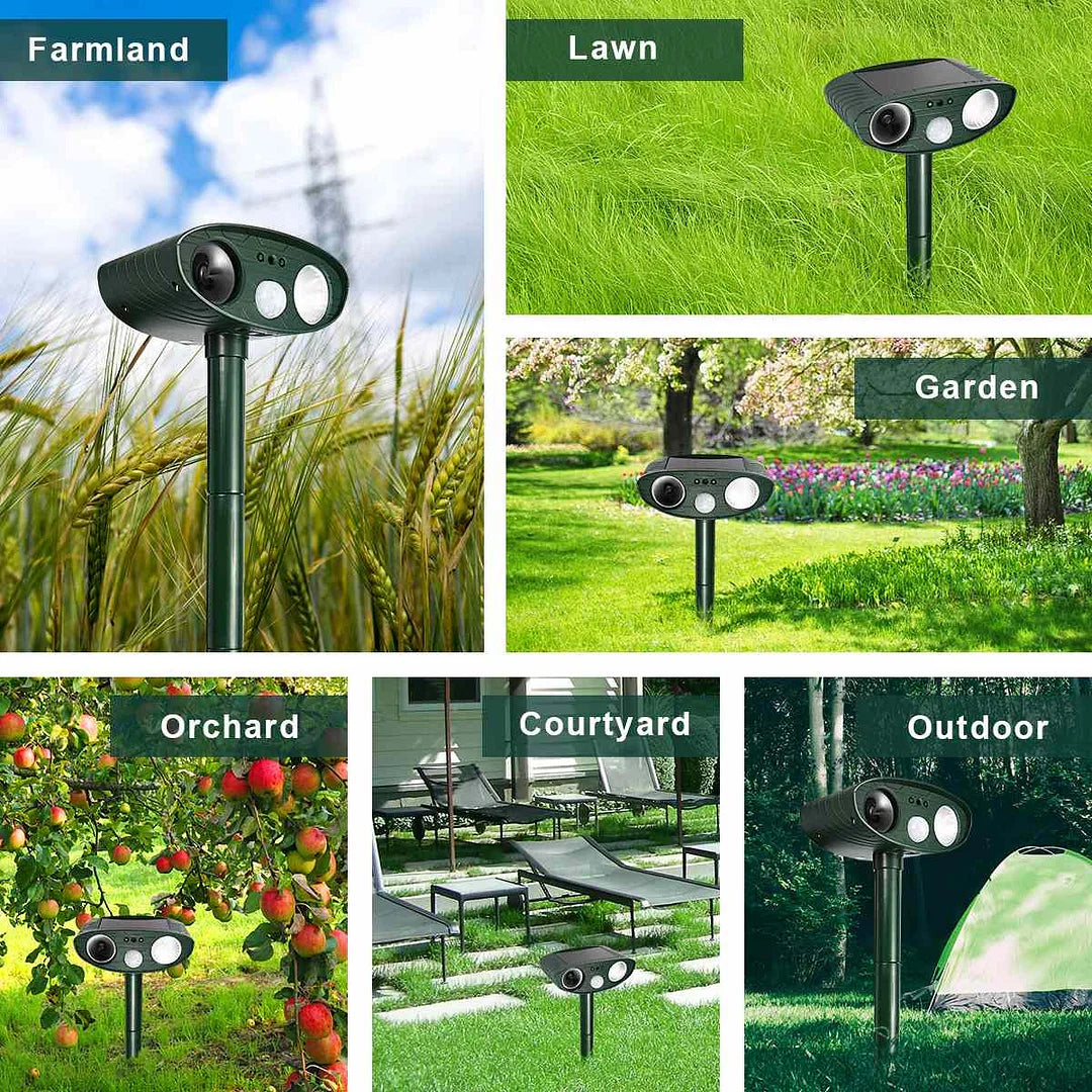 Solar Animal Repeller with Motion Sensor and Flashing Light, 30ft Range 4-Pack