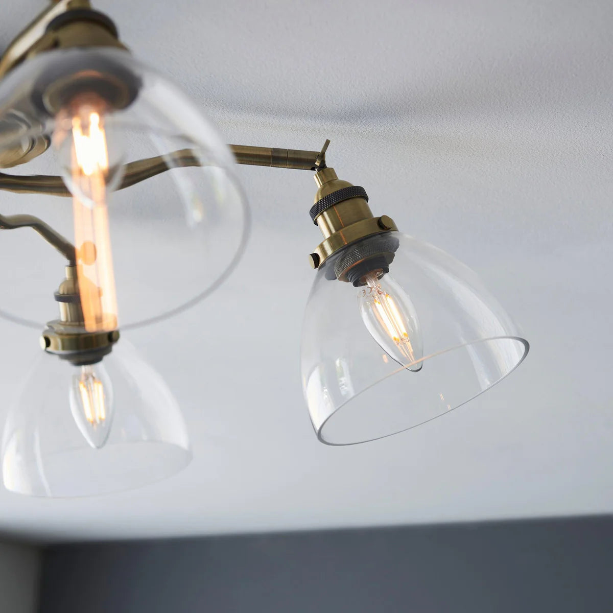 Bravelle Hansen Antique Brass 5-Light Semi-Flush Ceiling Light Clear Glass Shades, Kitchen Lights