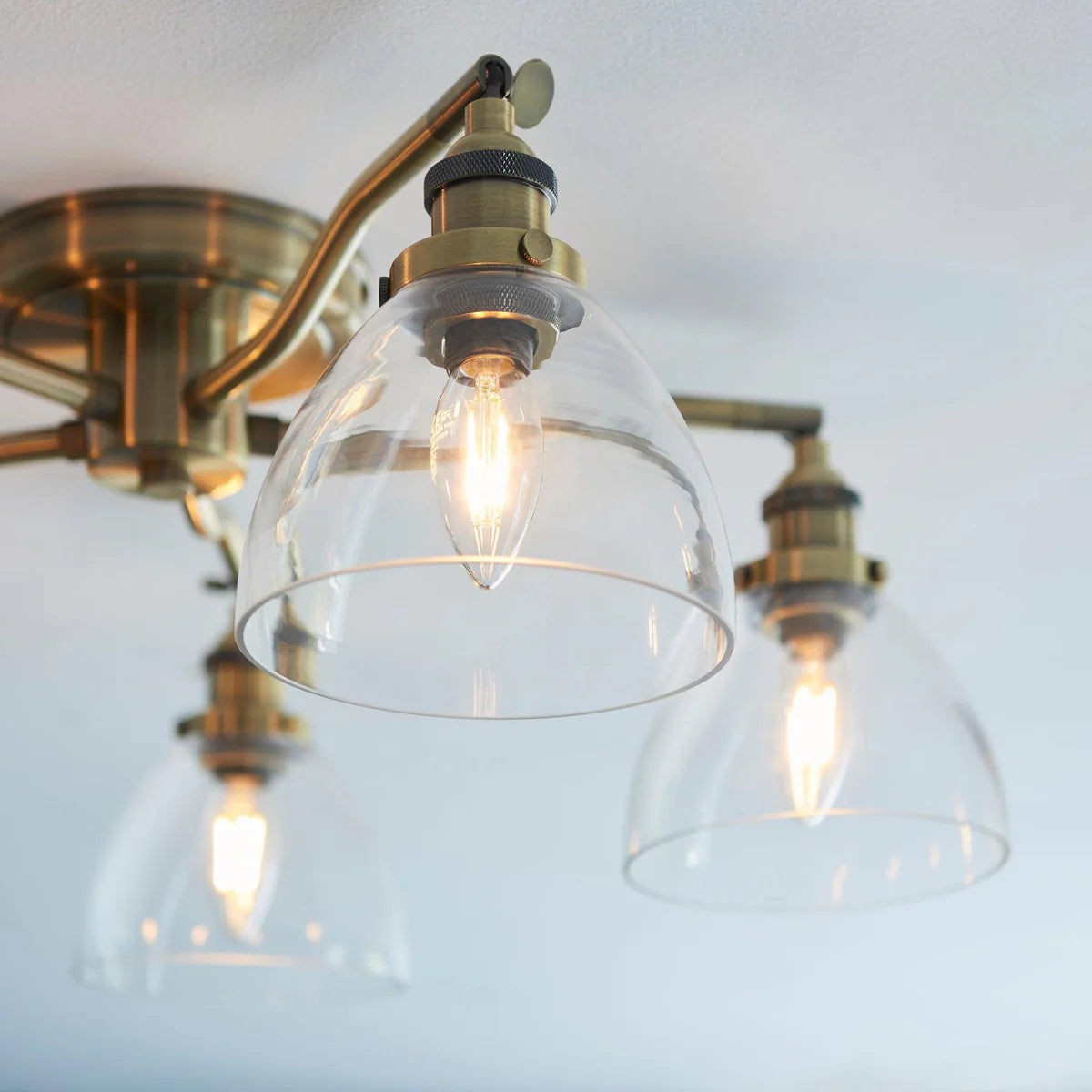 Bravelle Hansen Antique Brass 5-Light Semi-Flush Ceiling Light Clear Glass Shades, Kitchen Lights