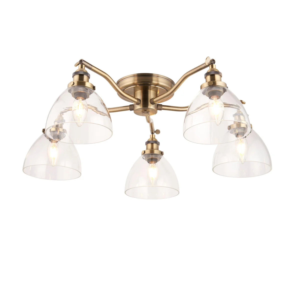 Bravelle Hansen Antique Brass 5-Light Semi-Flush Ceiling Light Clear Glass Shades, Kitchen Lights