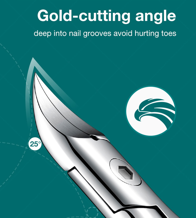 Curved Blade Toenail Clipper with 25 Degree Angle and Built-in Guard for Thick Nails