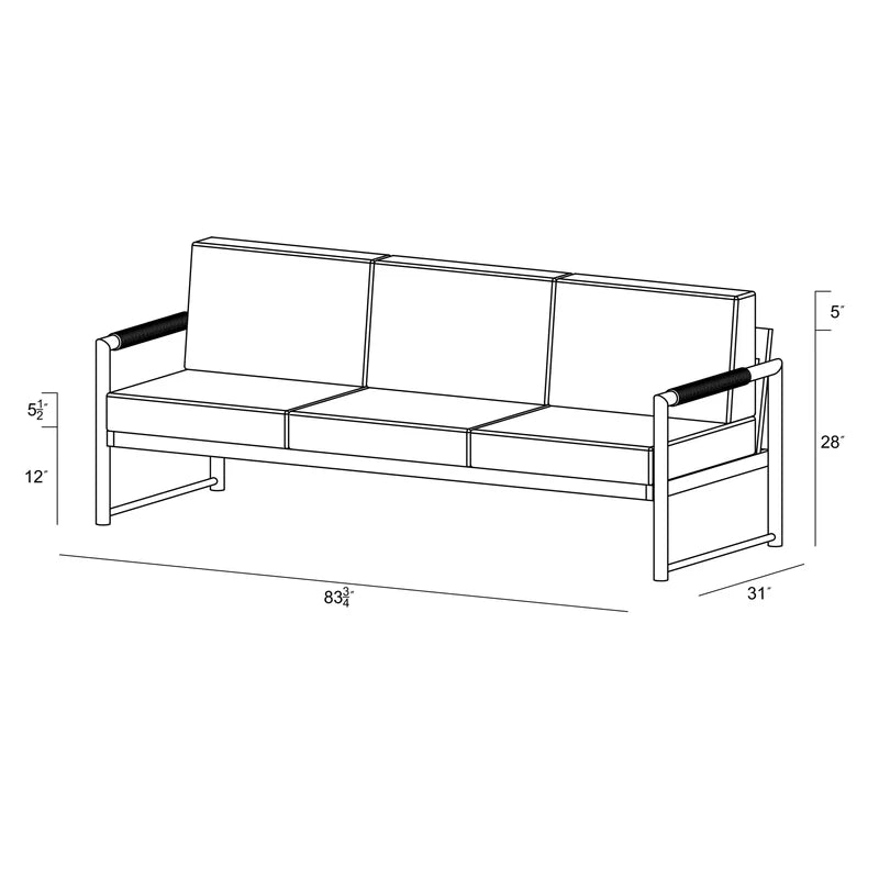 Modern Haven Aluminum Outdoor Sofa 84" Black Frame & Light Gray Cushions, Patio Seating