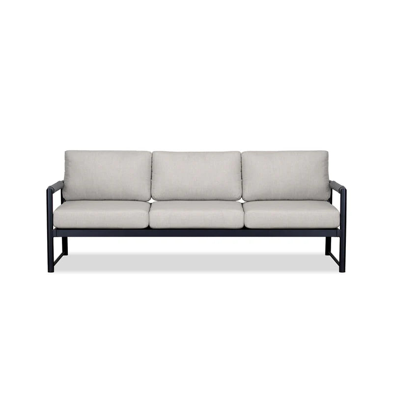 Modern Haven Aluminum Outdoor Sofa 84" Black Frame & Light Gray Cushions, Patio Seating