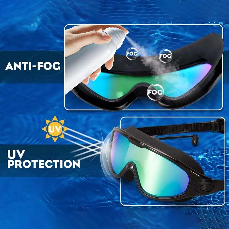 Swimming Goggles with 180 Degree Viewing Angle and Anti-Fog Lens Coating