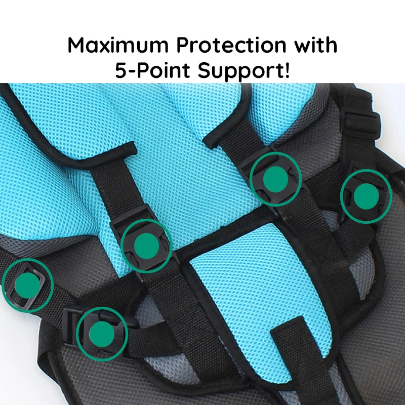 Booster Car Seat Cushion with Five Point Safety Strap and Mesh Lining