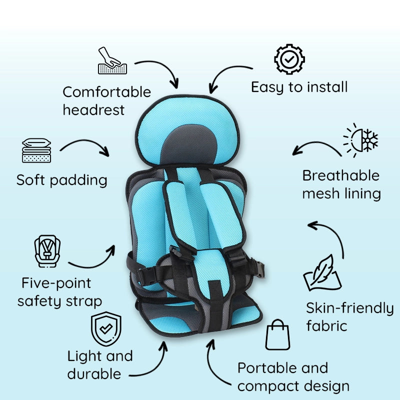 Booster Car Seat Cushion with Five Point Safety Strap and Mesh Lining