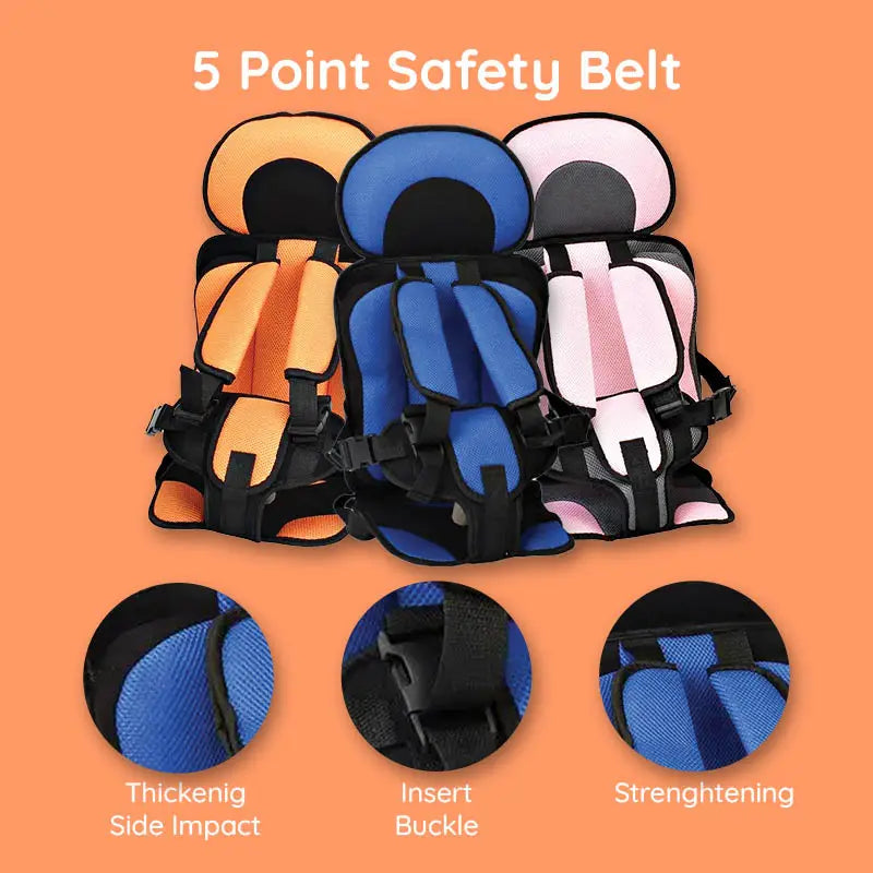 Booster Car Seat Cushion with Five Point Safety Strap and Mesh Lining