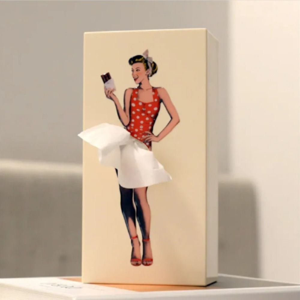 Tissue Box Cover with Moving Skirt and Weighted Base for Standard Boxes