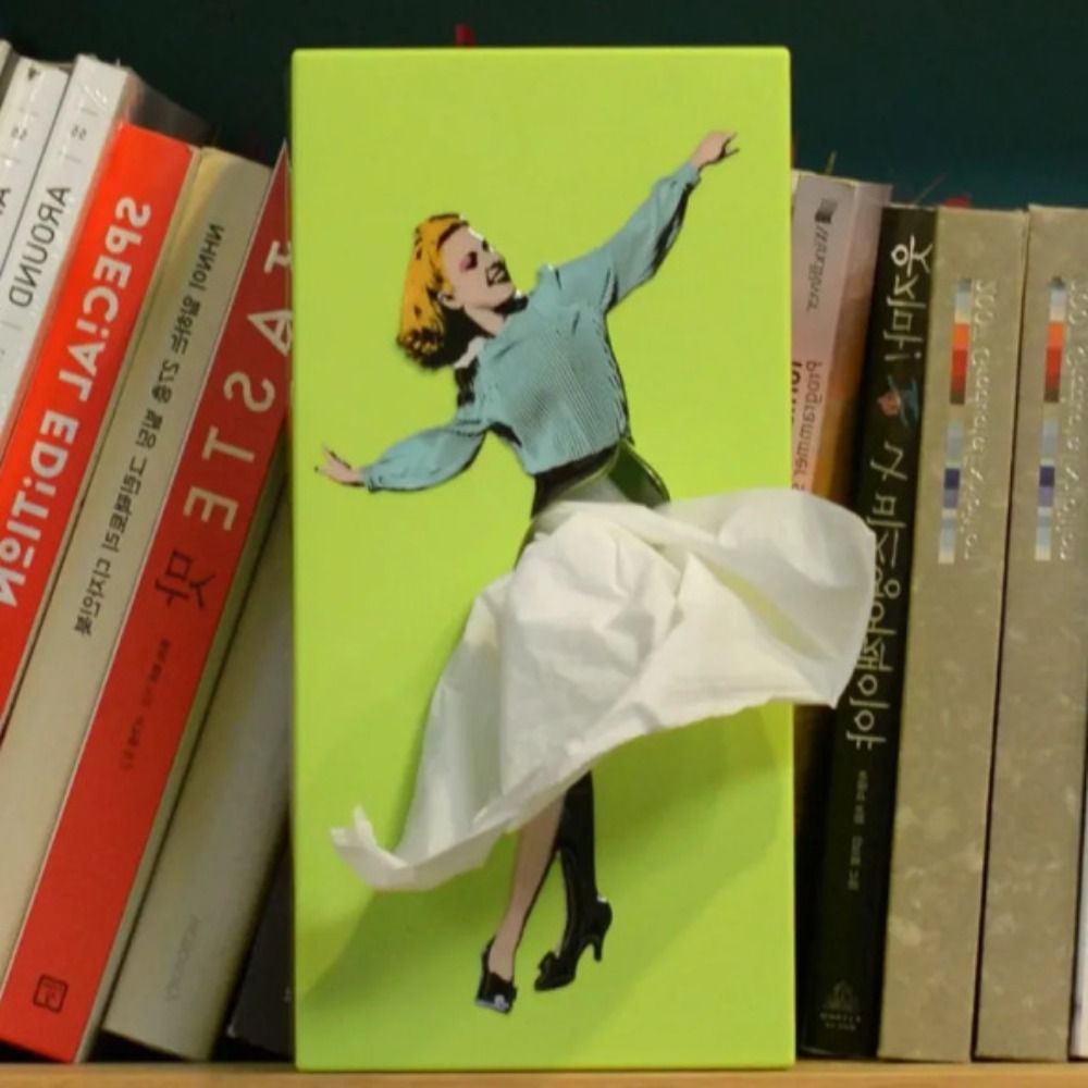 Tissue Box Cover with Moving Skirt and Weighted Base for Standard Boxes
