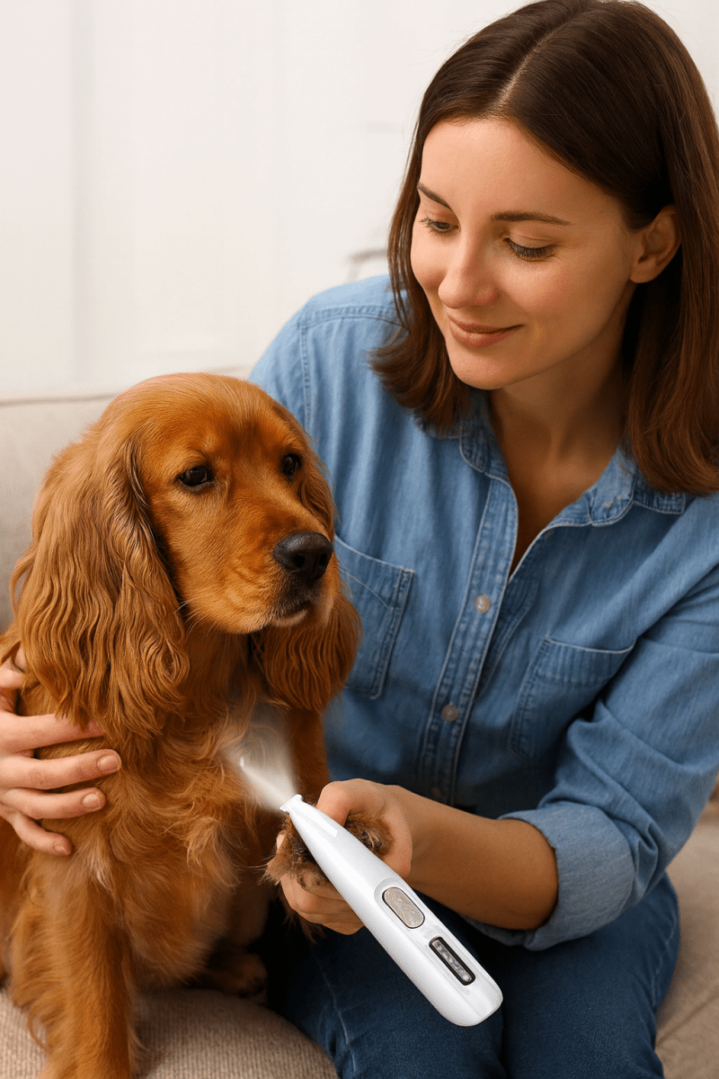 Rechargeable Pet Trimmer with Ceramic Blades and LED Light, 35dB Quiet Motor