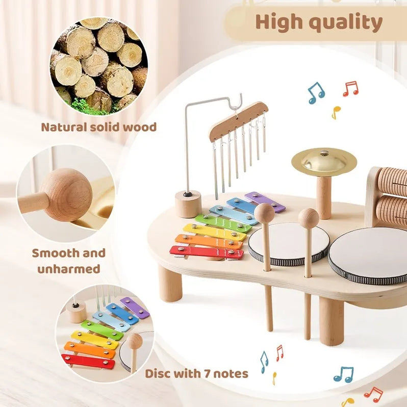 Wooden Music Station with Five Instruments and Bright Color Coding for Ages 2-6
