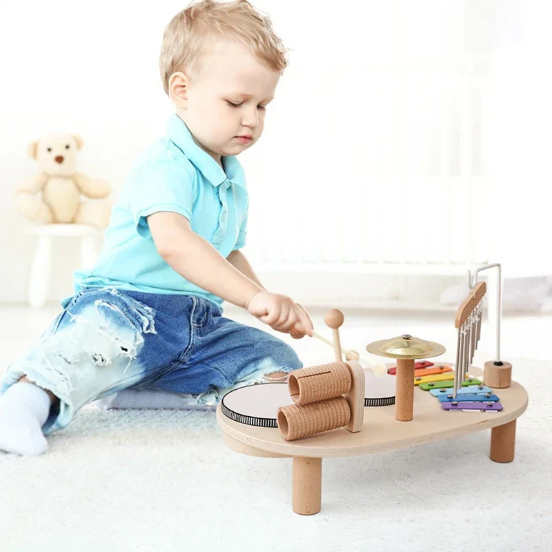 Wooden Music Station with Five Instruments and Bright Color Coding for Ages 2-6