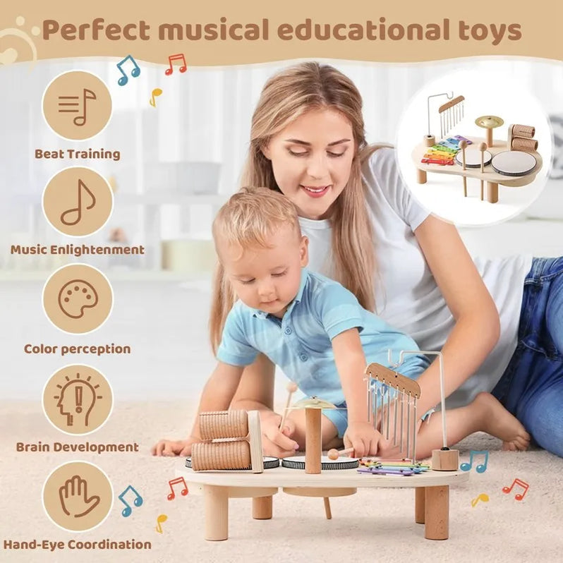 Wooden Music Station with Five Instruments and Bright Color Coding for Ages 2-6