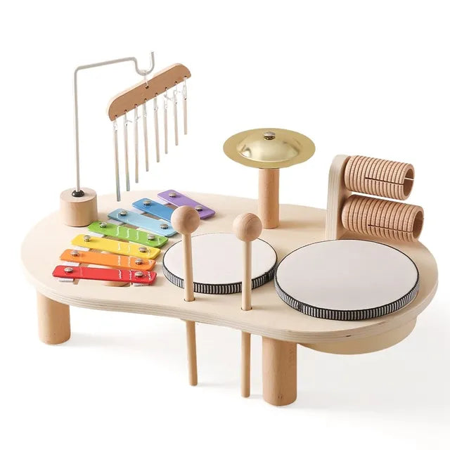 Wooden Music Station with Five Instruments and Bright Color Coding for Ages 2-6