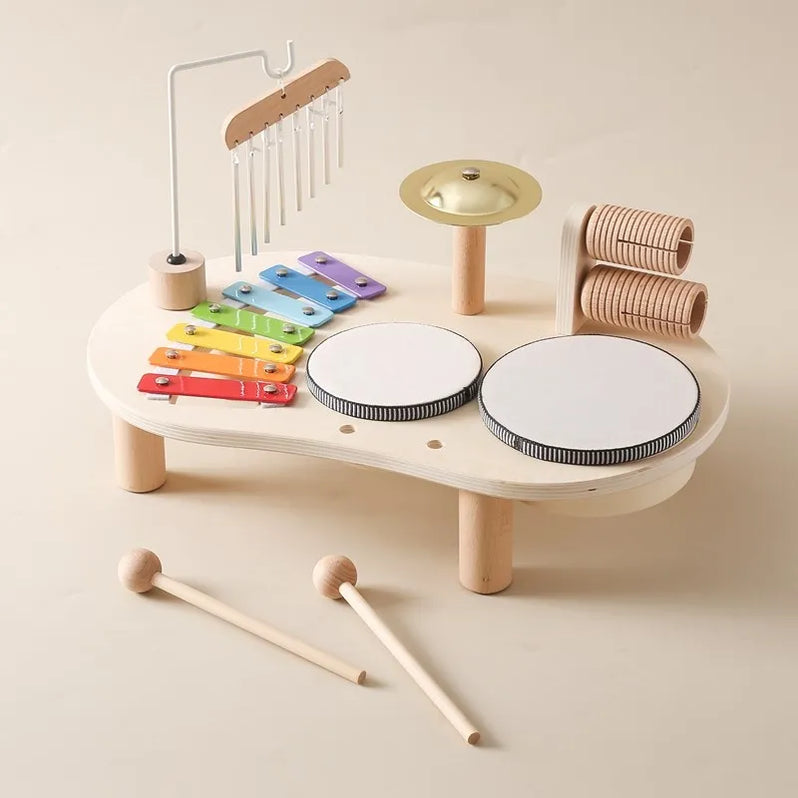 Wooden Music Station with Five Instruments and Bright Color Coding for Ages 2-6