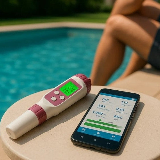 Digital Water Quality Tester with Seven Parameter Probe and Mobile App Alerts