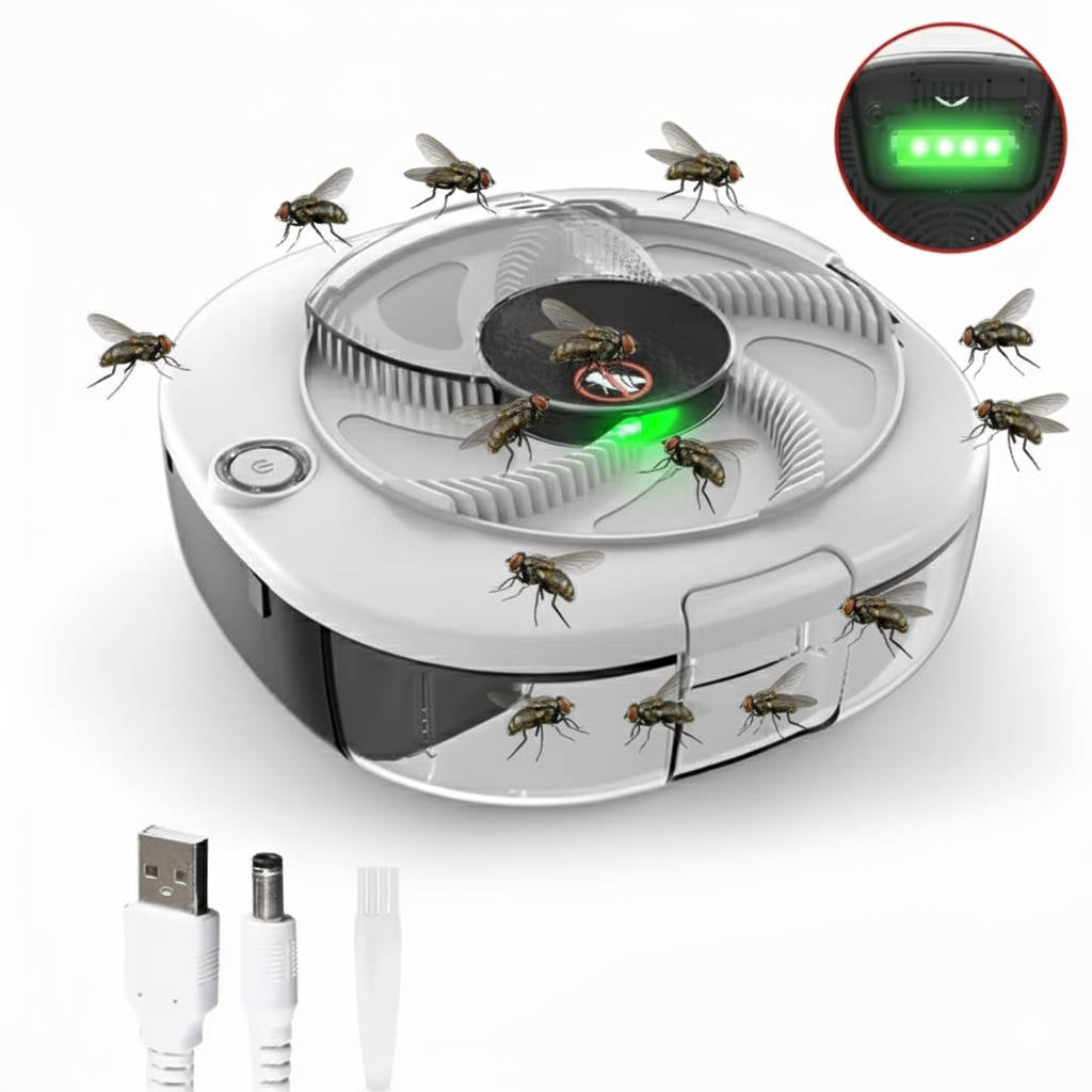 Automatic Fly Trap with Rotating Arm and Removable Collection Tray, USB Rechargeable