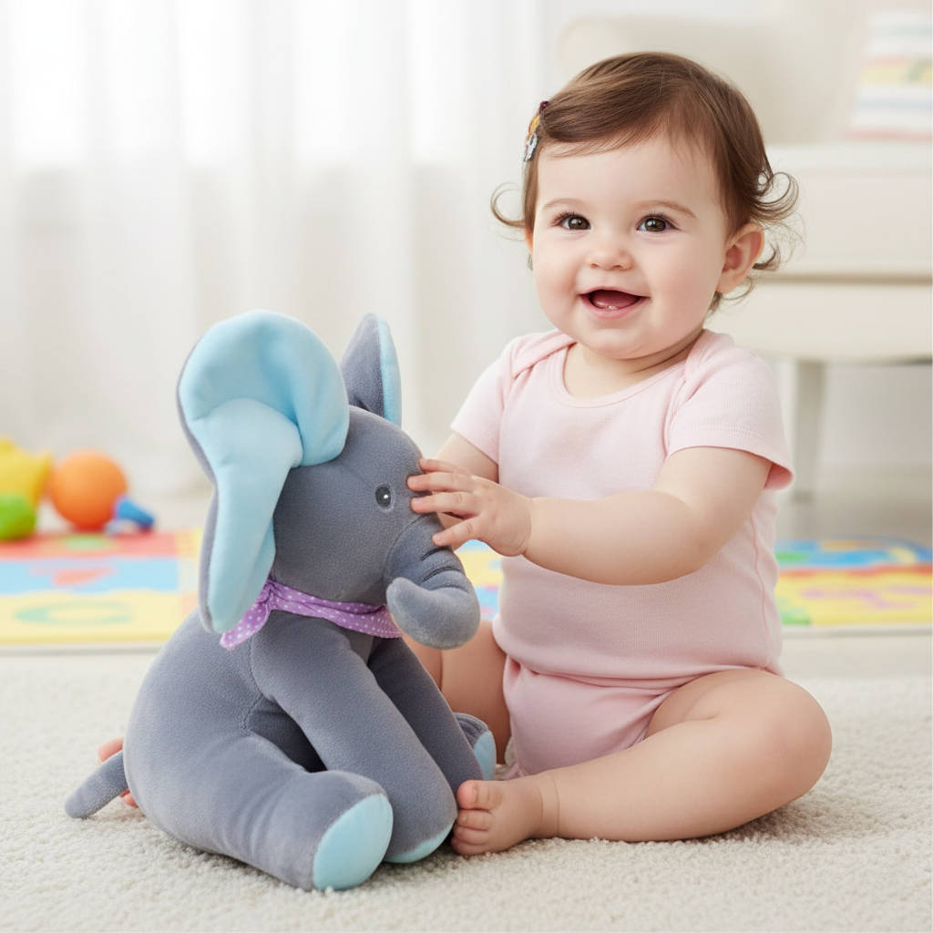 Interactive Plush Elephant with Peekaboo and Singing Modes for Toddlers