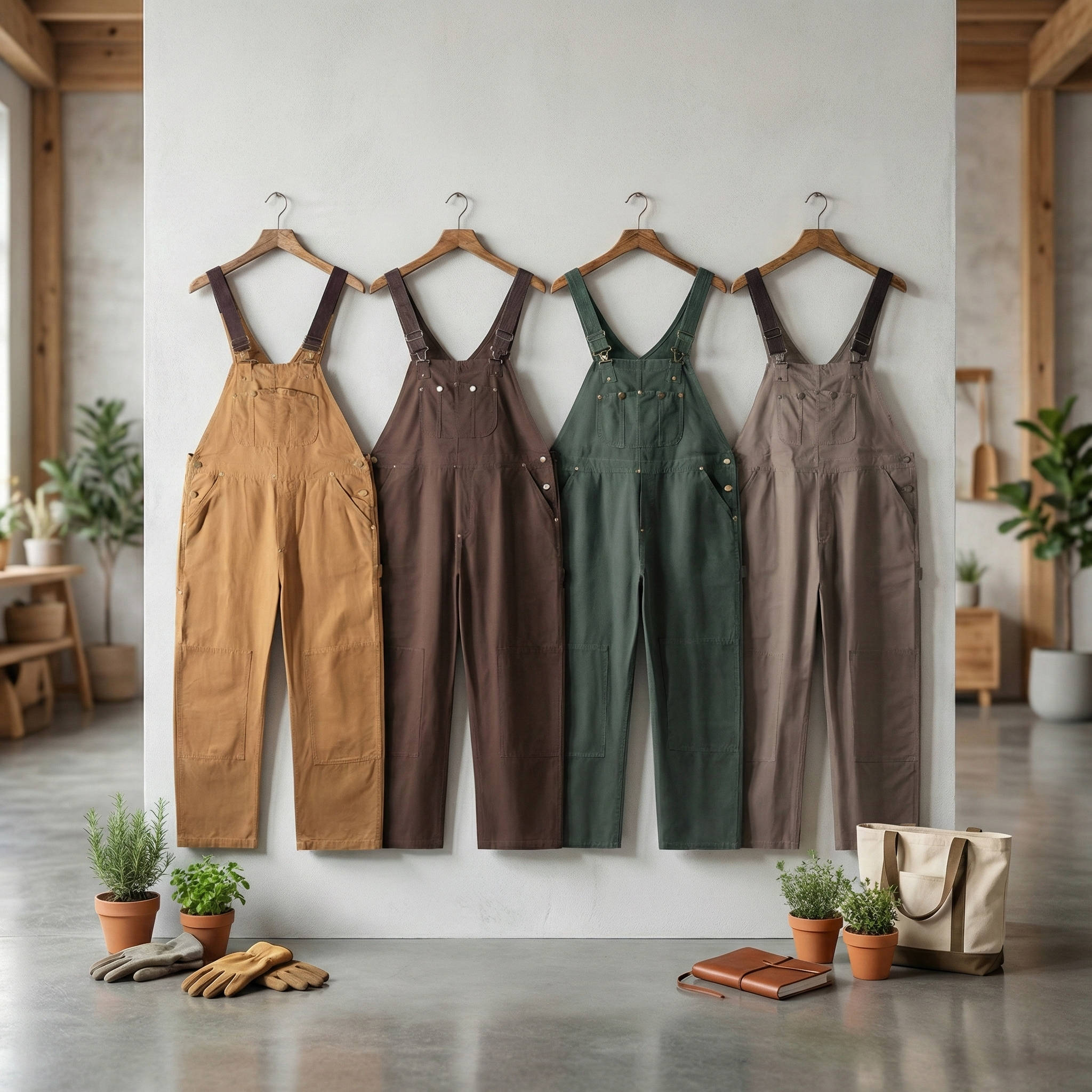 Women's Canvas Overalls with Padded Adjustable Straps and Multi-Pocket Storage