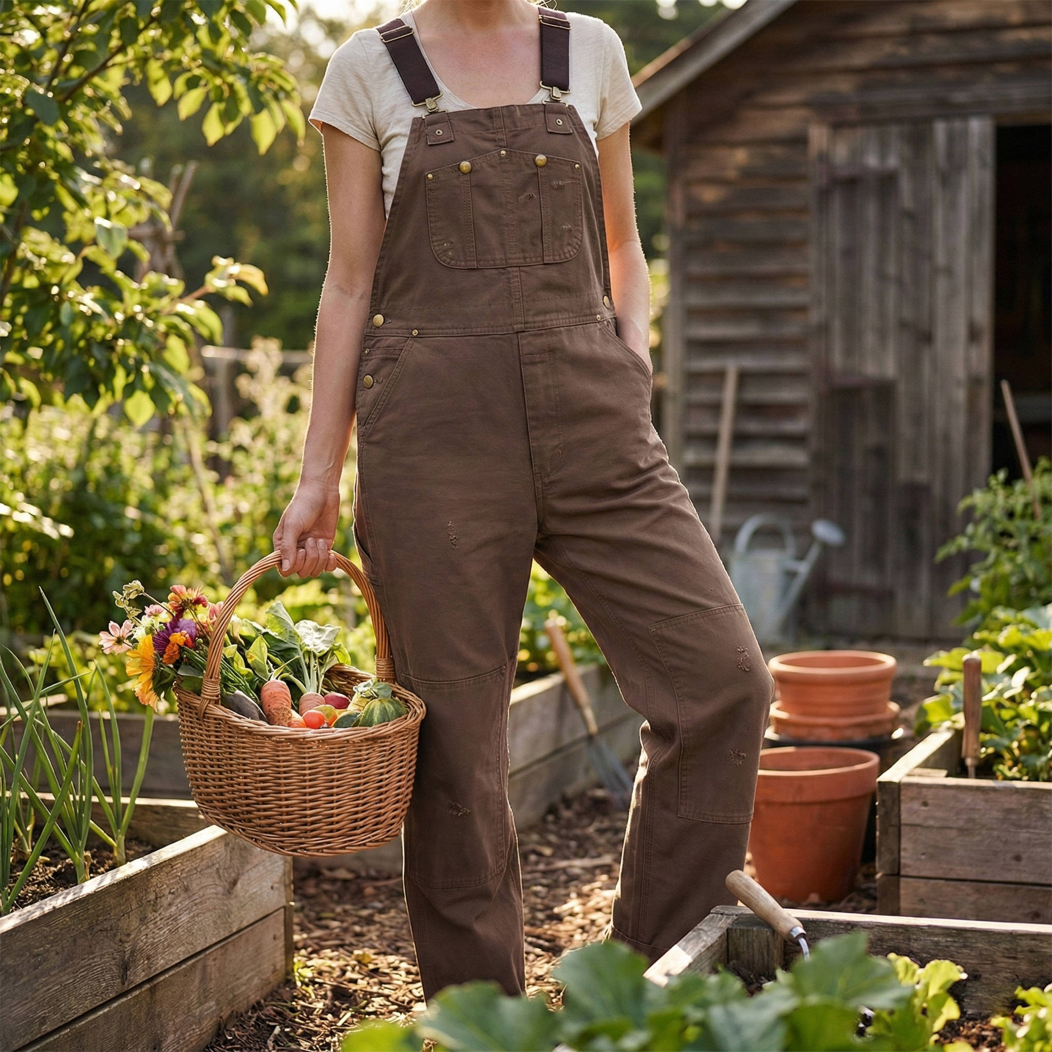 Women's Canvas Overalls with Padded Adjustable Straps and Multi-Pocket Storage