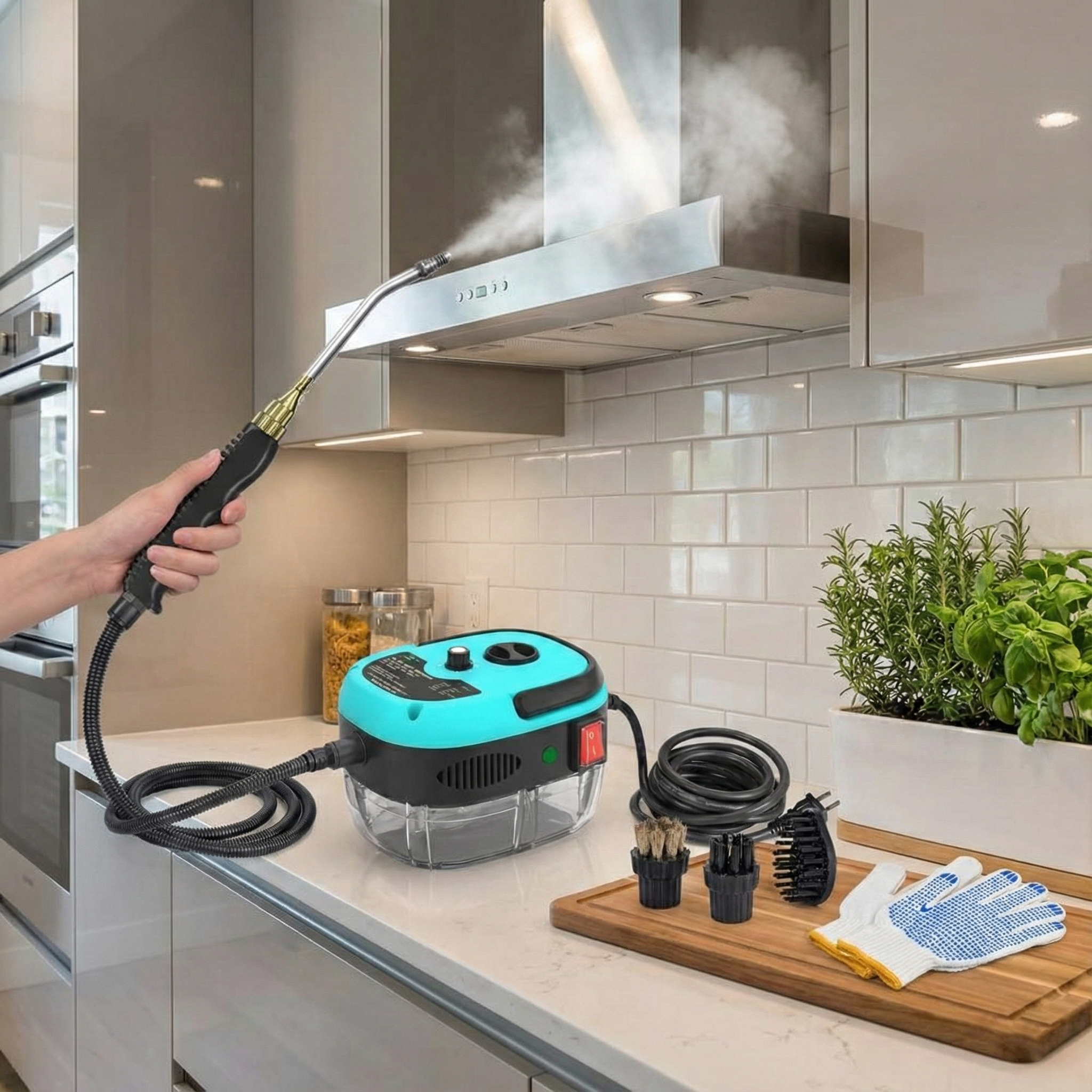 Handheld Steam Cleaner with Six Speed Settings and Three Brush Heads, 45 PSI Pressure