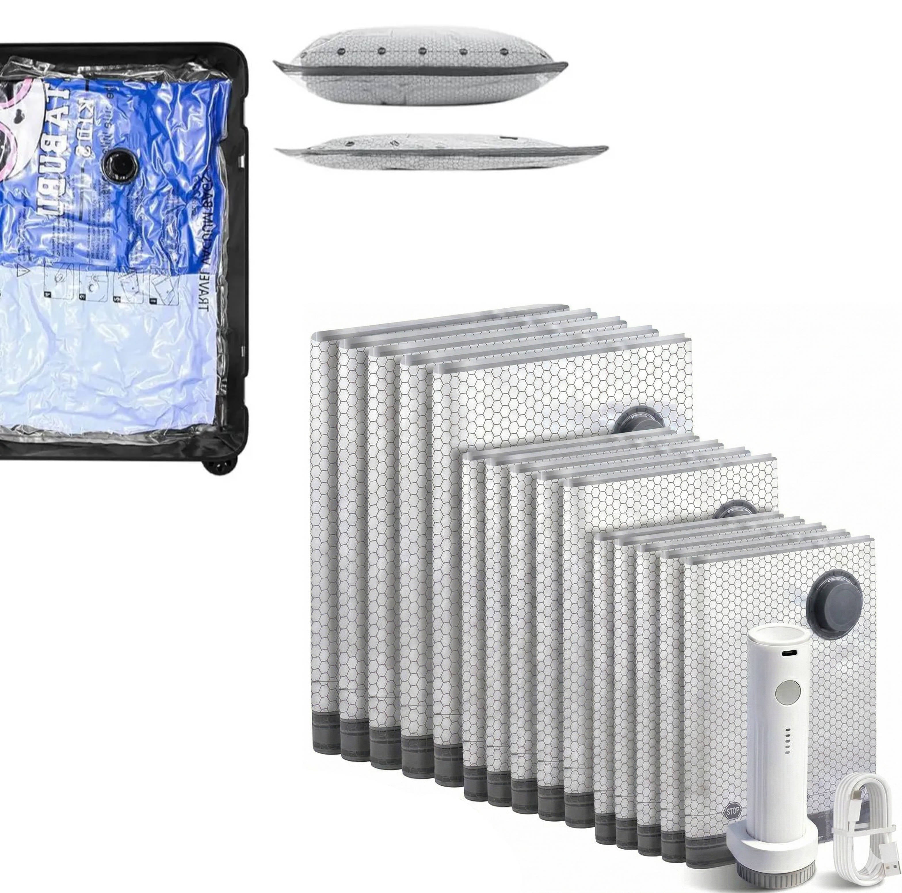 Vacuum Compression Storage Bags with Handheld Pump and 15-Piece Set for Travel Packing