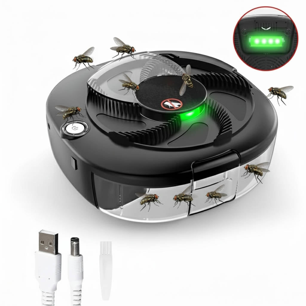 Automatic Fly Trap with Rotating Arm and Removable Collection Tray, USB Rechargeable