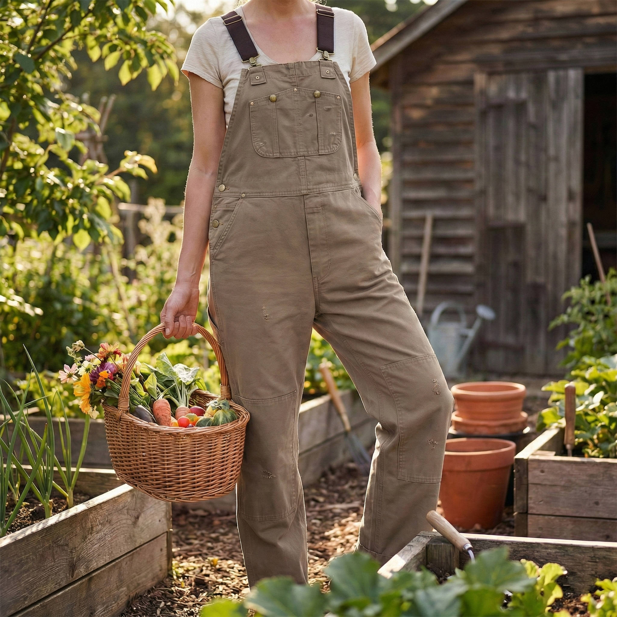Women's Canvas Overalls with Padded Adjustable Straps and Multi-Pocket Storage