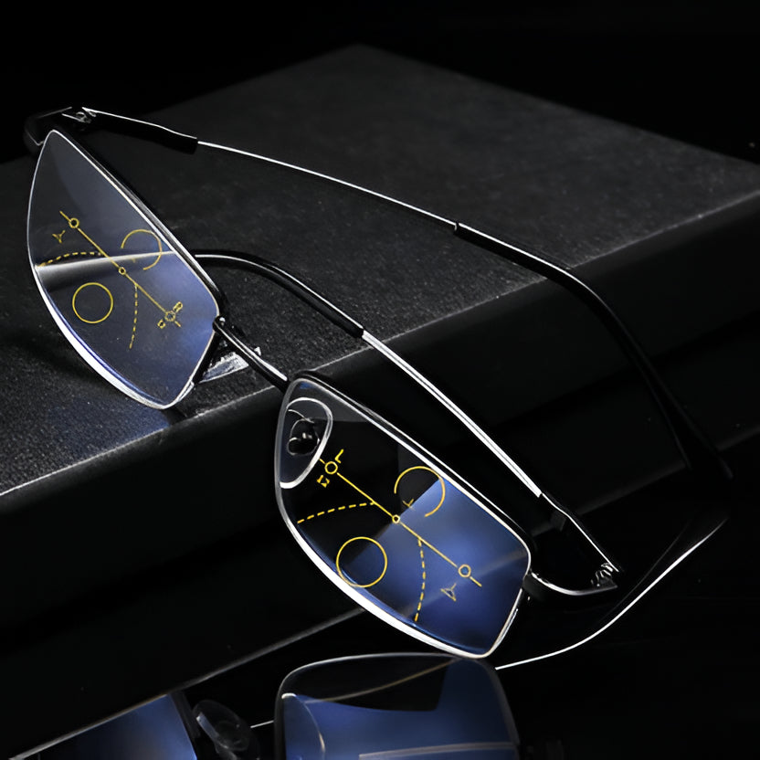 Progressive Multi-Zone Reading Glasses with Blue Light Filtering and Anti-Reflective Coating