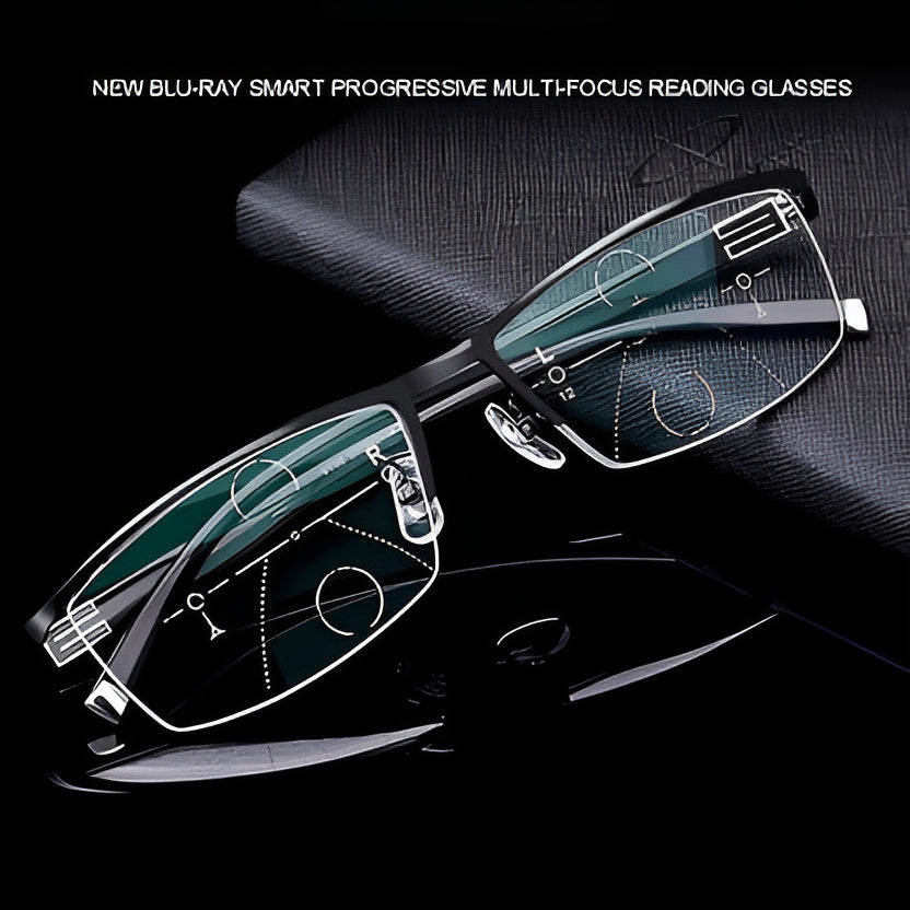 Progressive Multi-Zone Reading Glasses with Blue Light Filtering and Anti-Reflective Coating