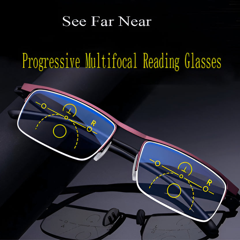 Progressive Multi-Zone Reading Glasses with Blue Light Filtering and Anti-Reflective Coating