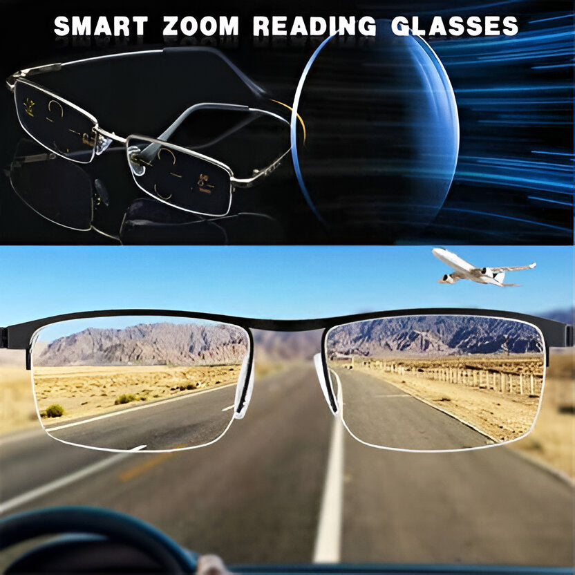 Progressive Multi-Zone Reading Glasses with Blue Light Filtering and Anti-Reflective Coating