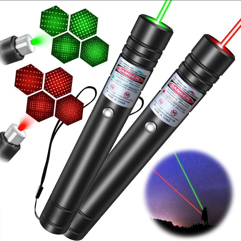 Green Laser Pointer with Rotating Star Cap and Rechargeable Battery, 2000ft Range