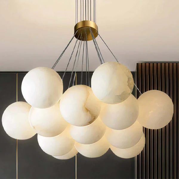 Aurora Cluster Marble Globe Chandelier, Light Gold Finish, Living Room Ceiling Lights