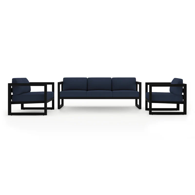 Modern Horizon 3-Piece Aluminum Outdoor Sofa & Loveseat Set with Club Chair, Deep Seating Patio