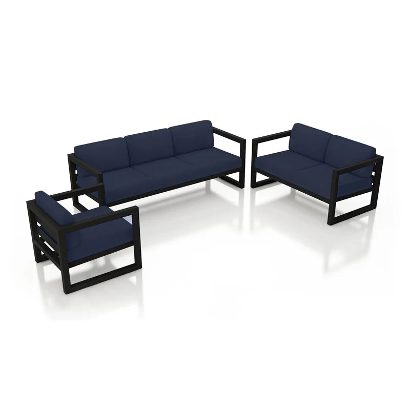 Modern Horizon 3-Piece Aluminum Outdoor Sofa & Loveseat Set with Club Chair, Deep Seating Patio