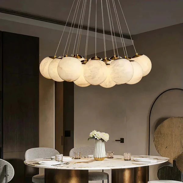 Aurora Cluster Marble Globe Chandelier, Light Gold Finish, Living Room Ceiling Lights