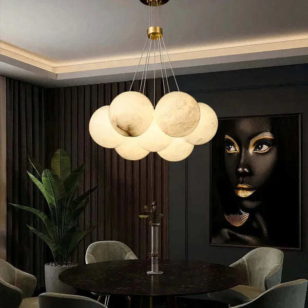Aurora Cluster Marble Globe Chandelier, Light Gold Finish, Living Room Ceiling Lights